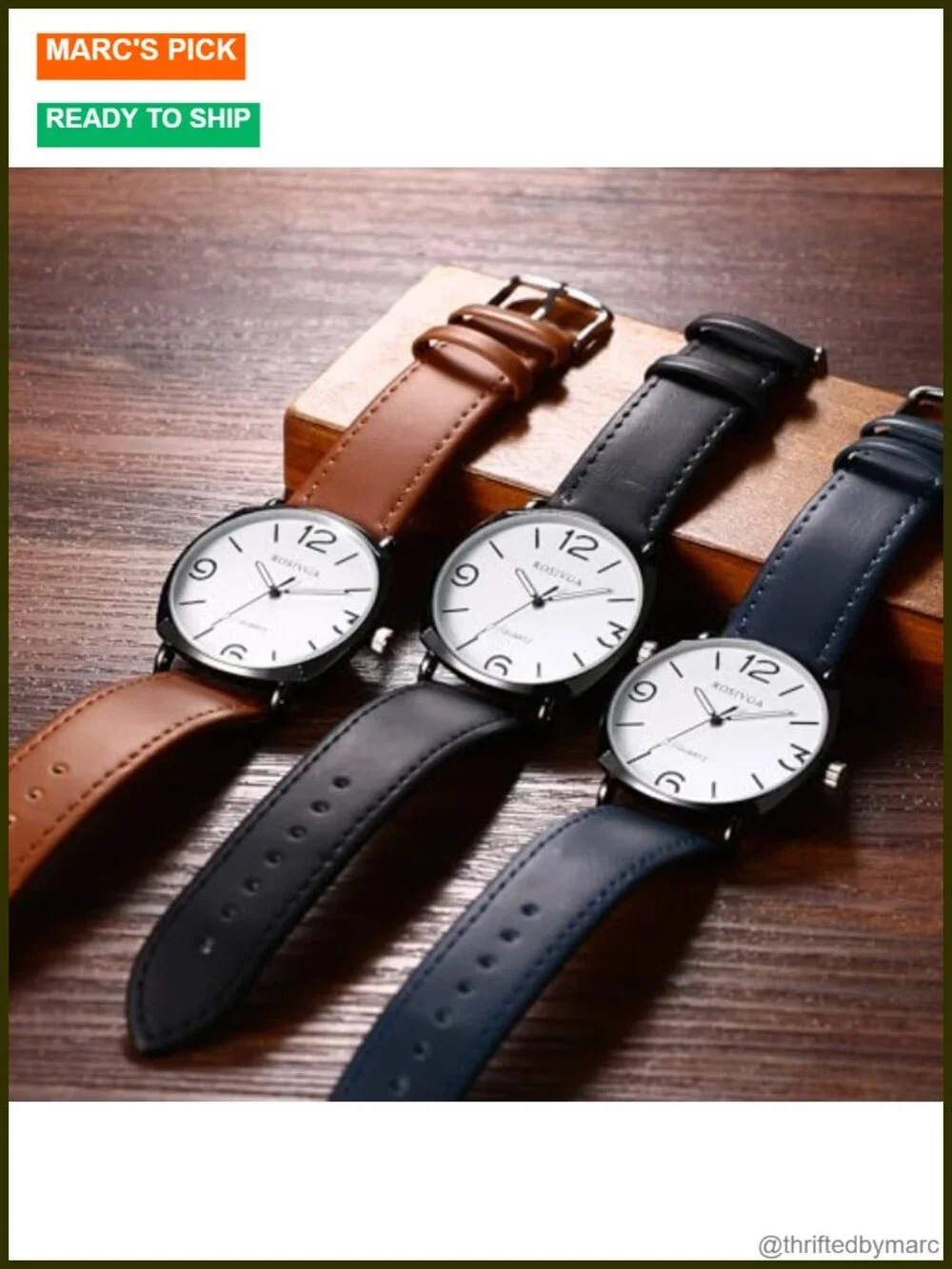 Men's Leather Strap Watch Easy Reader Big Face Quartz Large Dial Wrist Watch